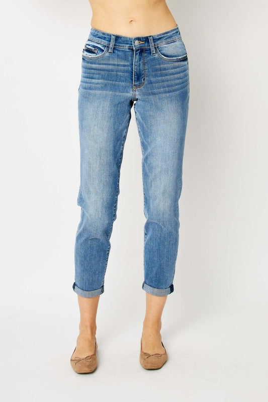 Judy Blue Medium Blue Cuffed Hem Slim Jeans jeans jehouze Medium 0(24) 