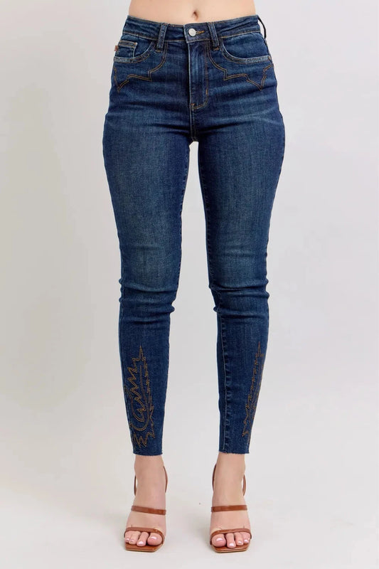 Judy Blue Plus Size Embroidered High Rise Skinny Jeans jeans jehouze Dark 0(24) 