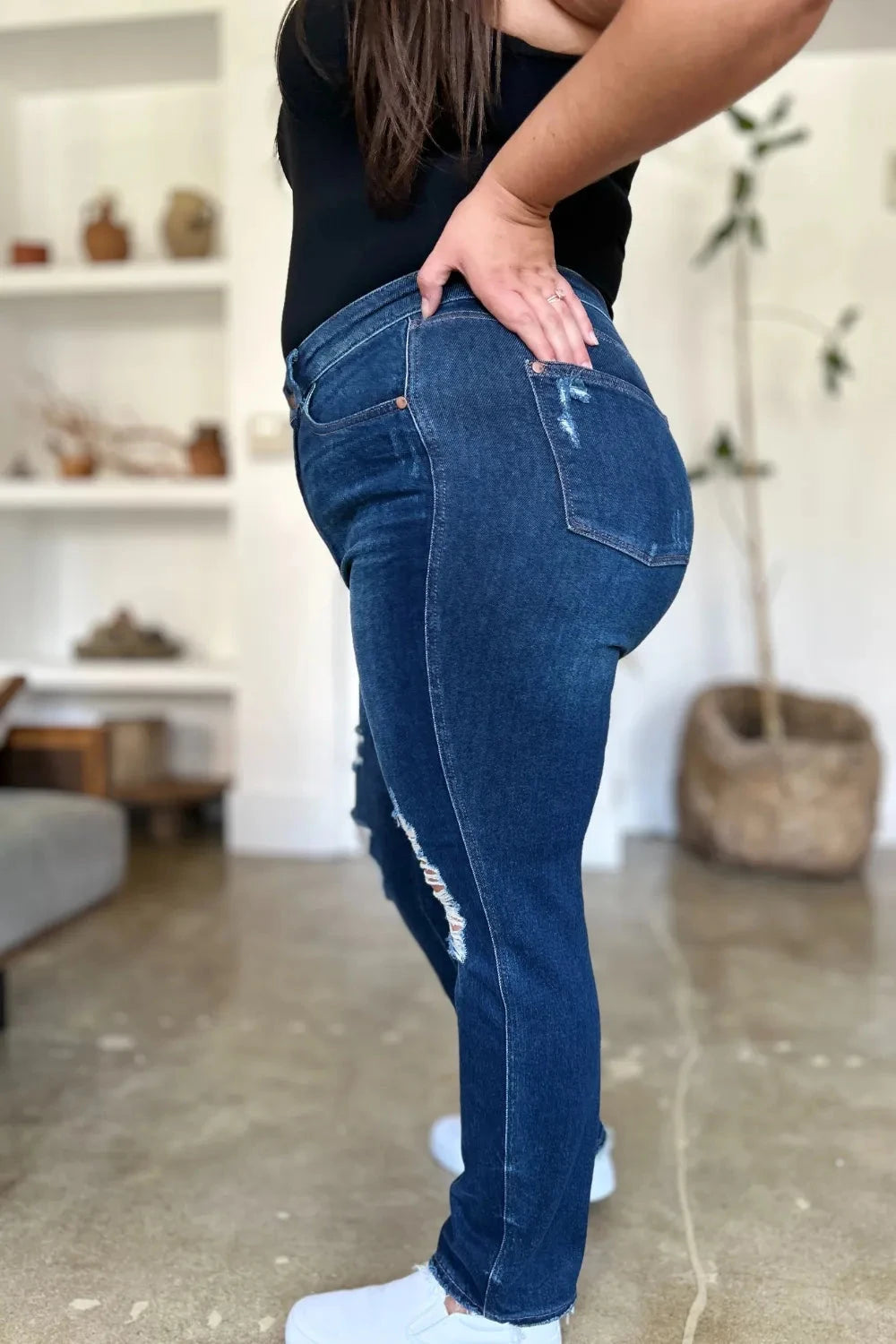 Judy Blue Plus Size High Waist Rigid Magic Heavy Destroy Straight Jeans jeans jehouze 