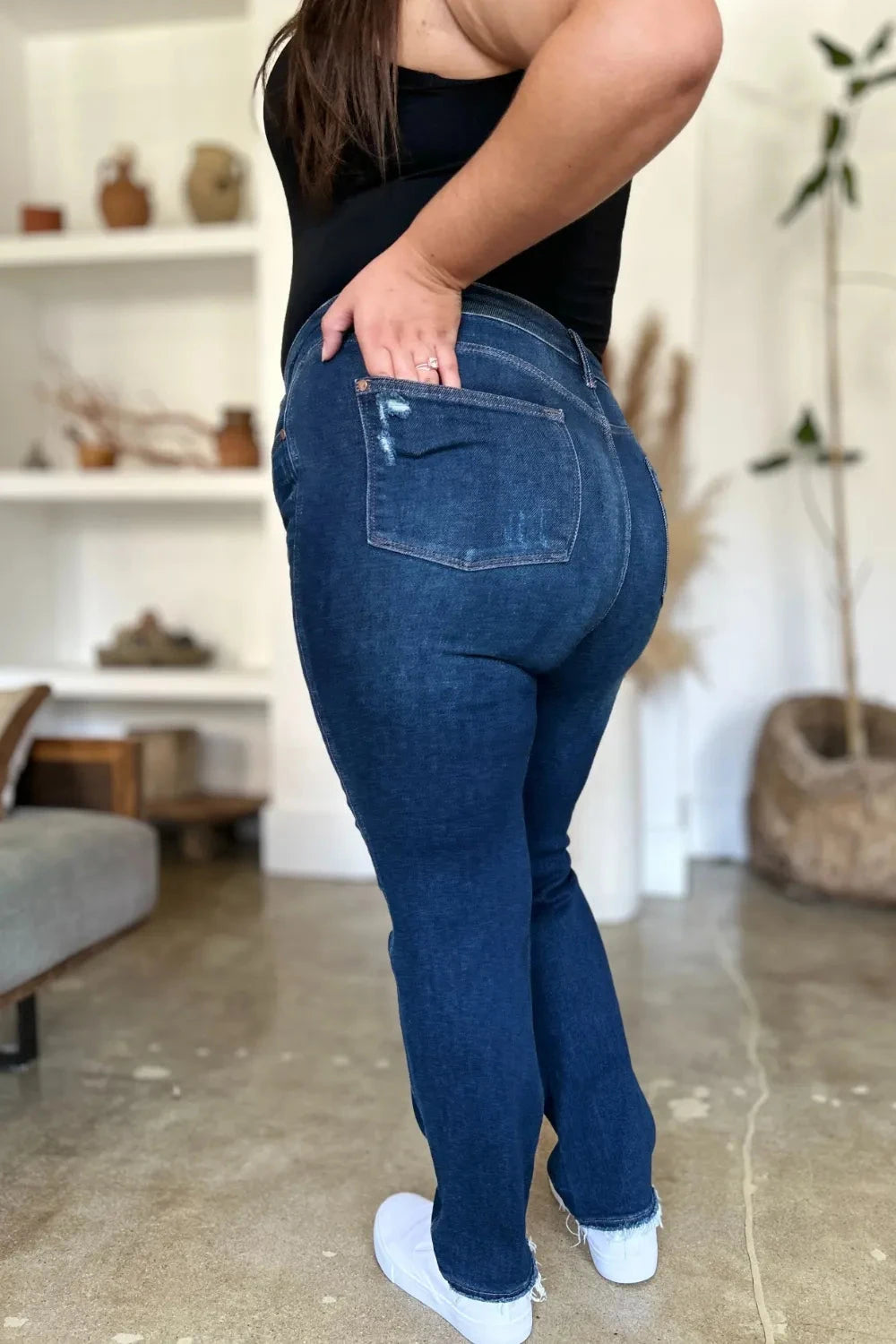 Judy Blue Plus Size High Waist Rigid Magic Heavy Destroy Straight Jeans jeans jehouze 