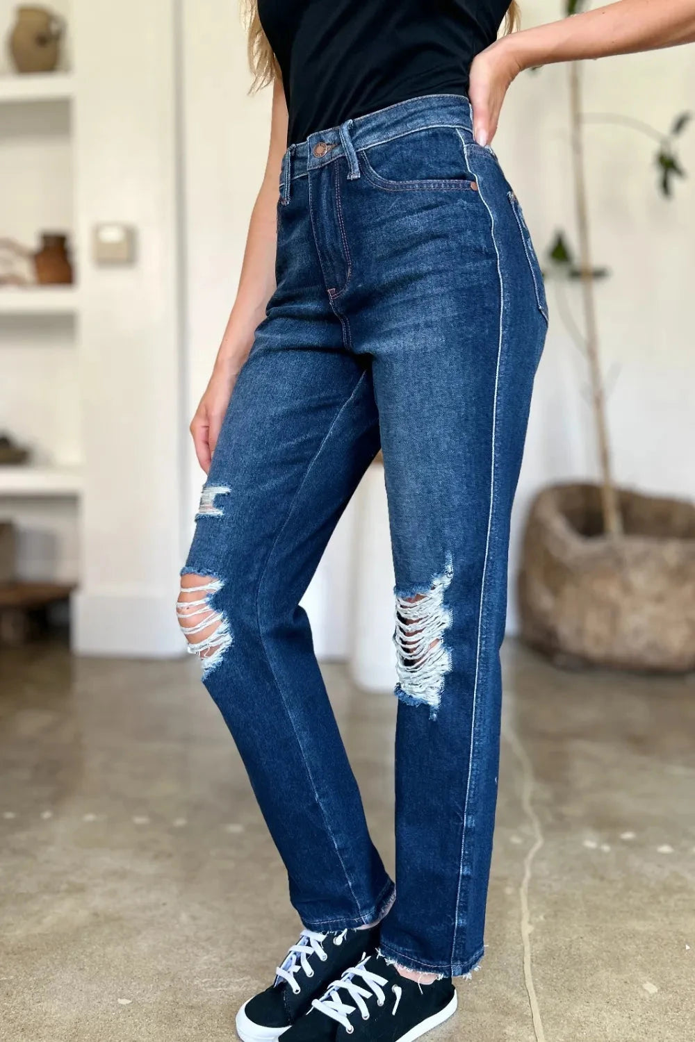 Judy Blue Plus Size High Waist Rigid Magic Heavy Destroy Straight Jeans jeans jehouze 