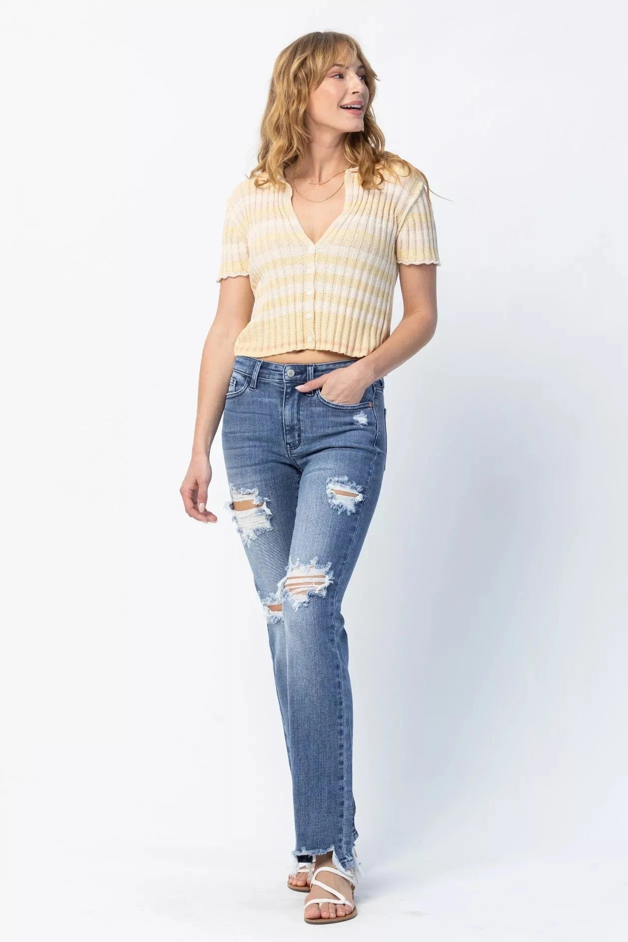 Judy Blue Plus Size Mid Rise Destroy Straight Jeans jeans jehouze 