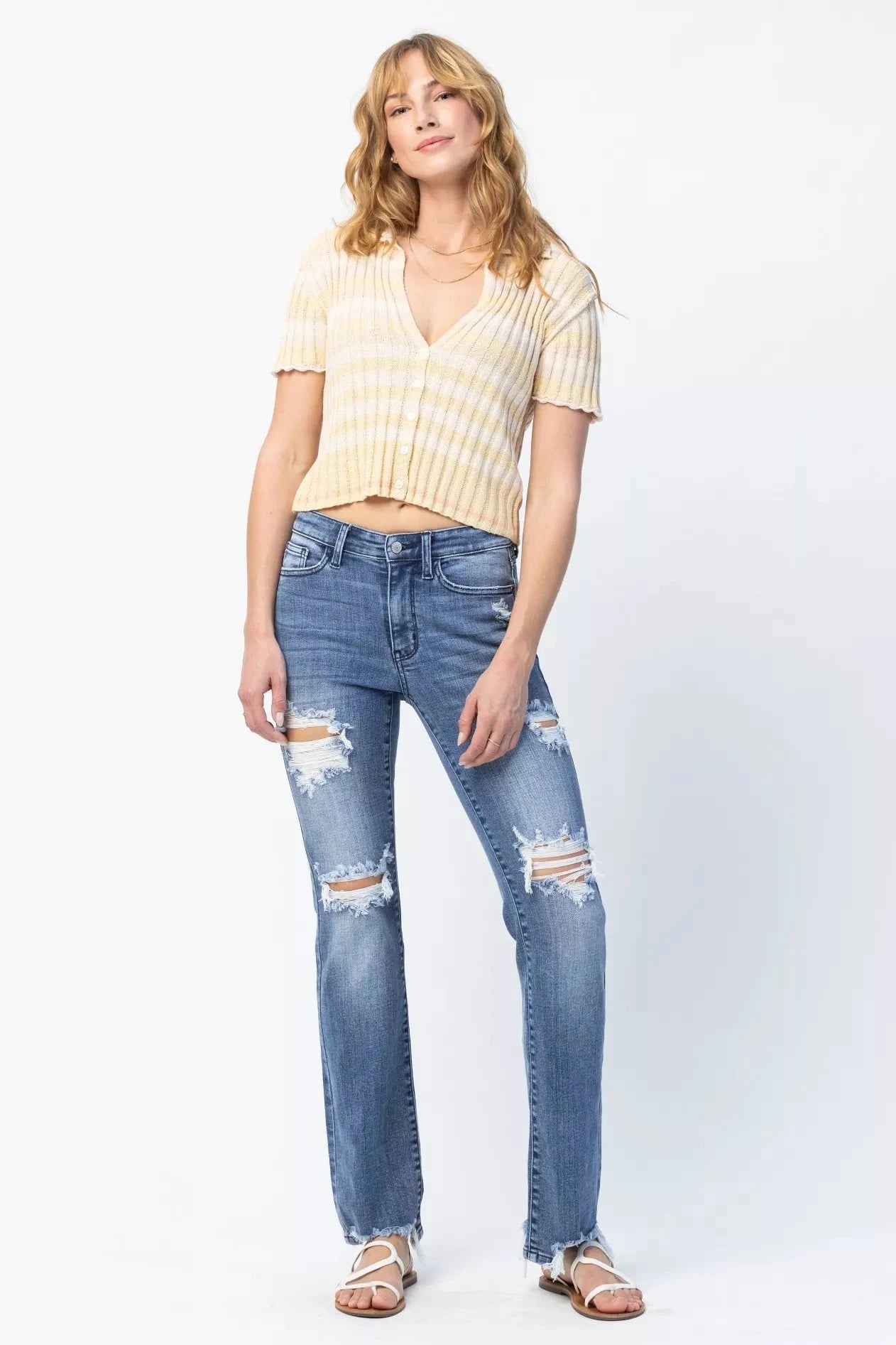 Judy Blue Plus Size Mid Rise Destroy Straight Jeans jeans jehouze 