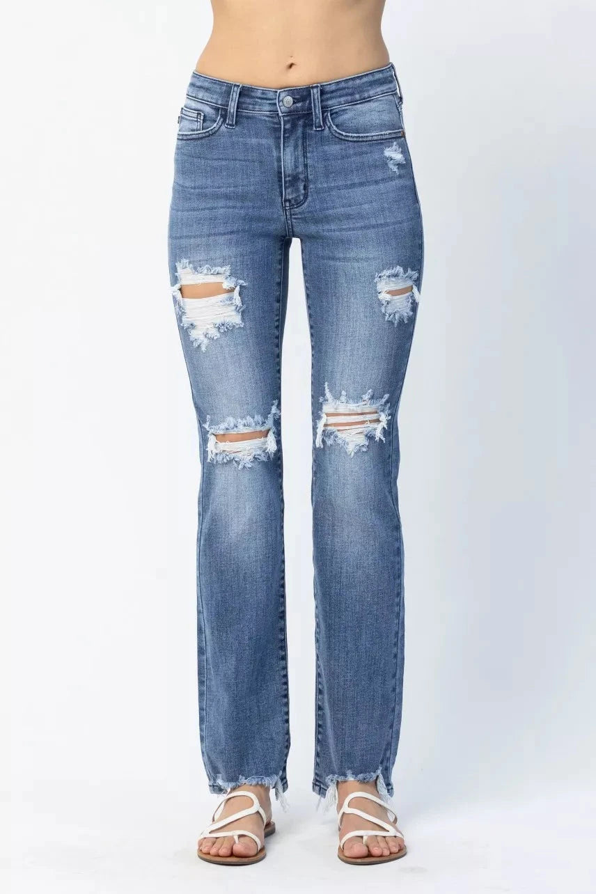 Judy Blue Plus Size Mid Rise Destroy Straight Jeans jeans jehouze 