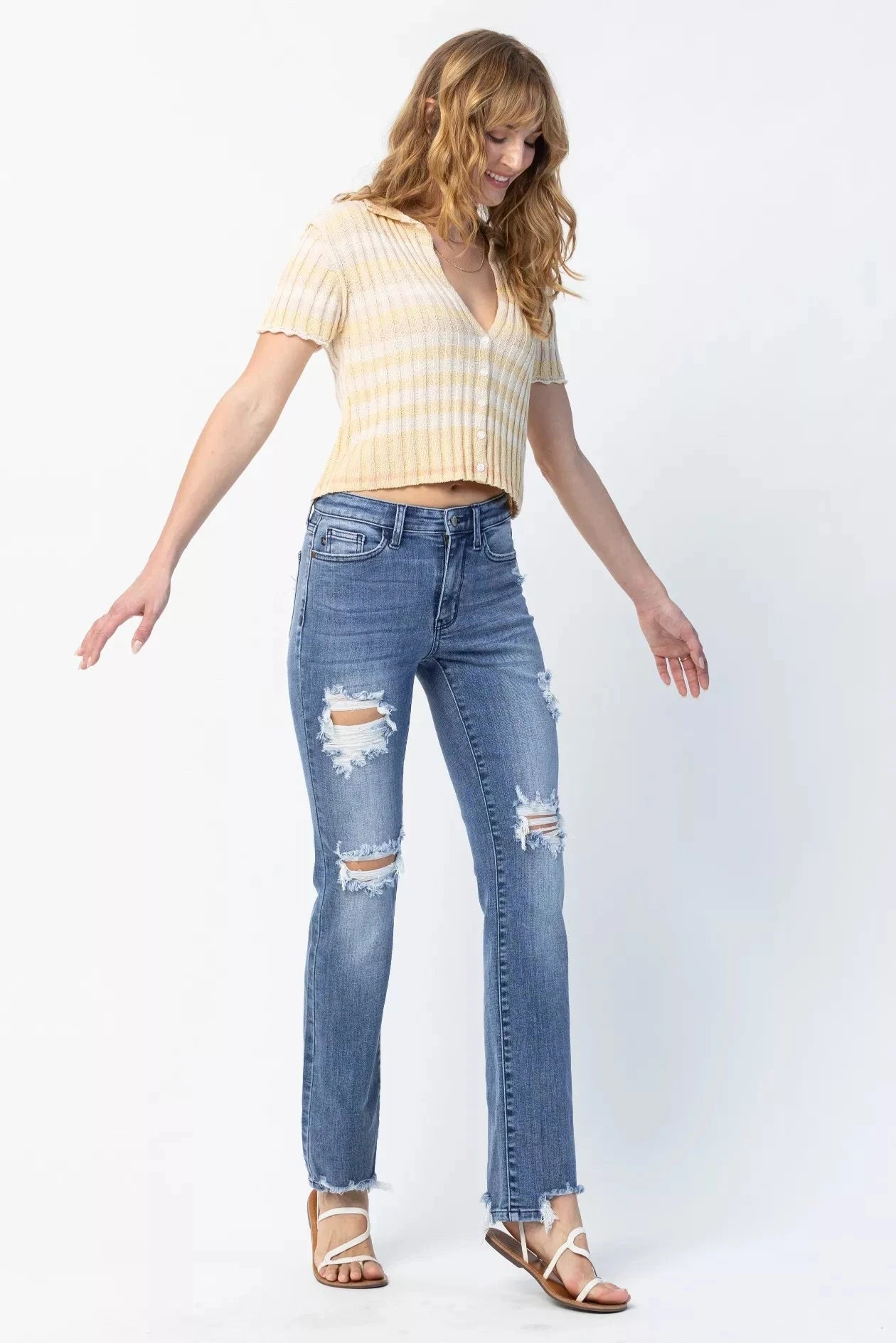 Judy Blue Plus Size Mid Rise Destroy Straight Jeans jeans jehouze 