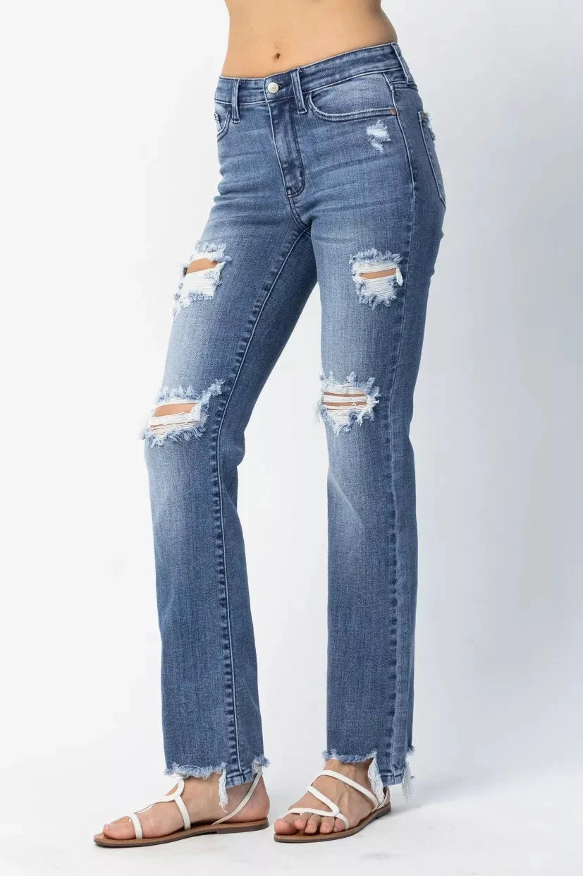 Judy Blue Plus Size Mid Rise Destroy Straight Jeans jeans jehouze 