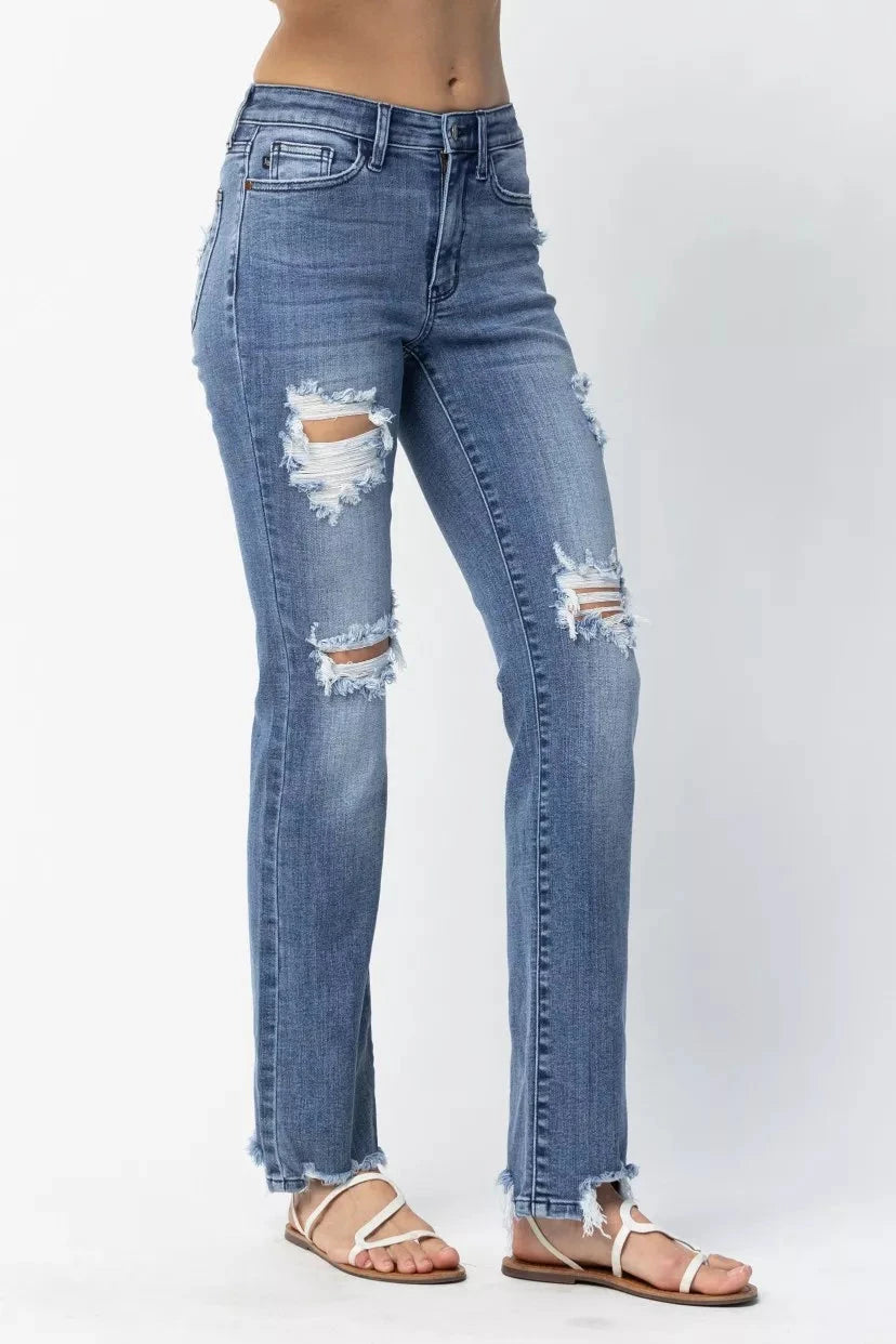 Judy Blue Plus Size Mid Rise Destroy Straight Jeans jeans jehouze 