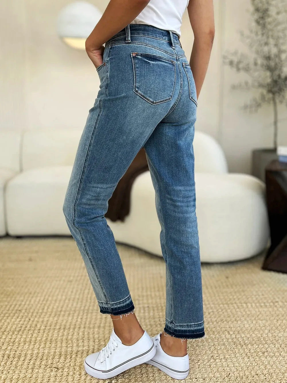 Judy Blue Plus Size Mid Rise Rigid Magic Release Hem Jeans jeans jehouze 