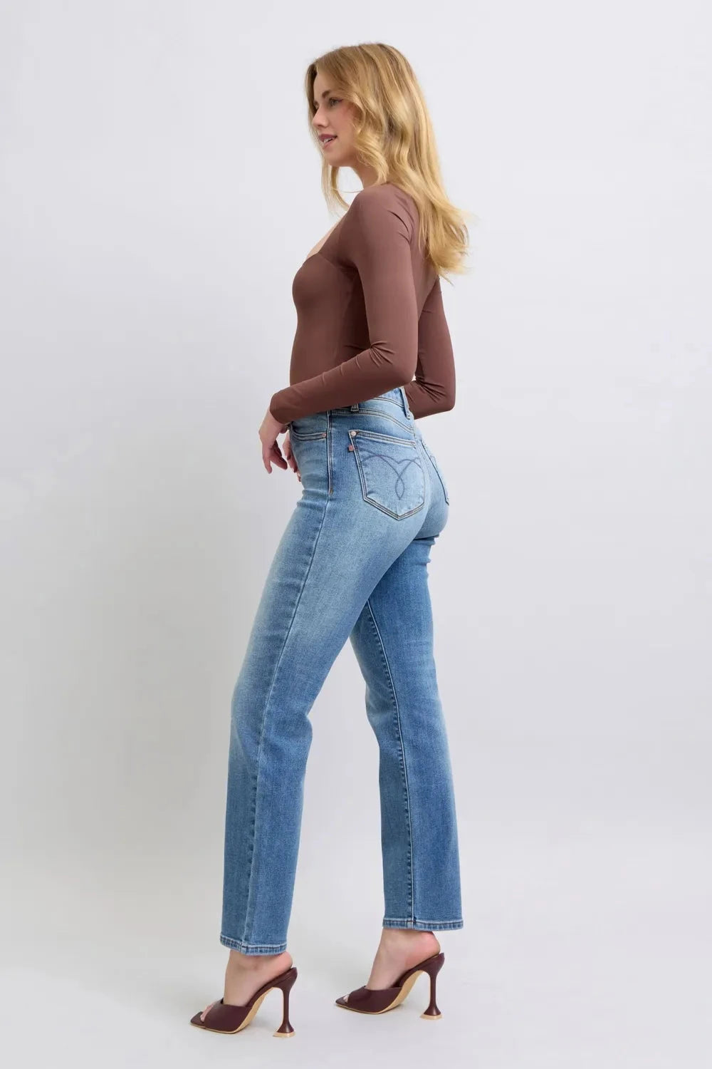 Judy Blue Plus Size Run Vintage Wash Thermal Straight Jeans jeans jehouze 