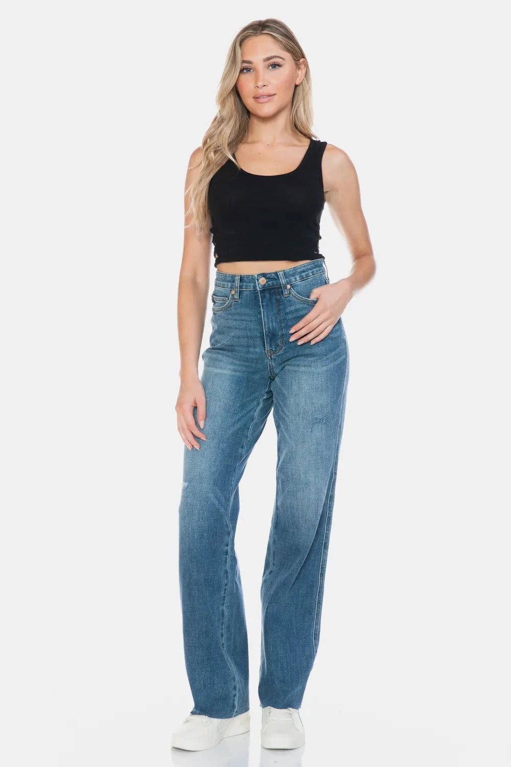 Judy Blue Plus Size Tummy Control Cut Raw Hem Straight Jeans jeans jehouze 