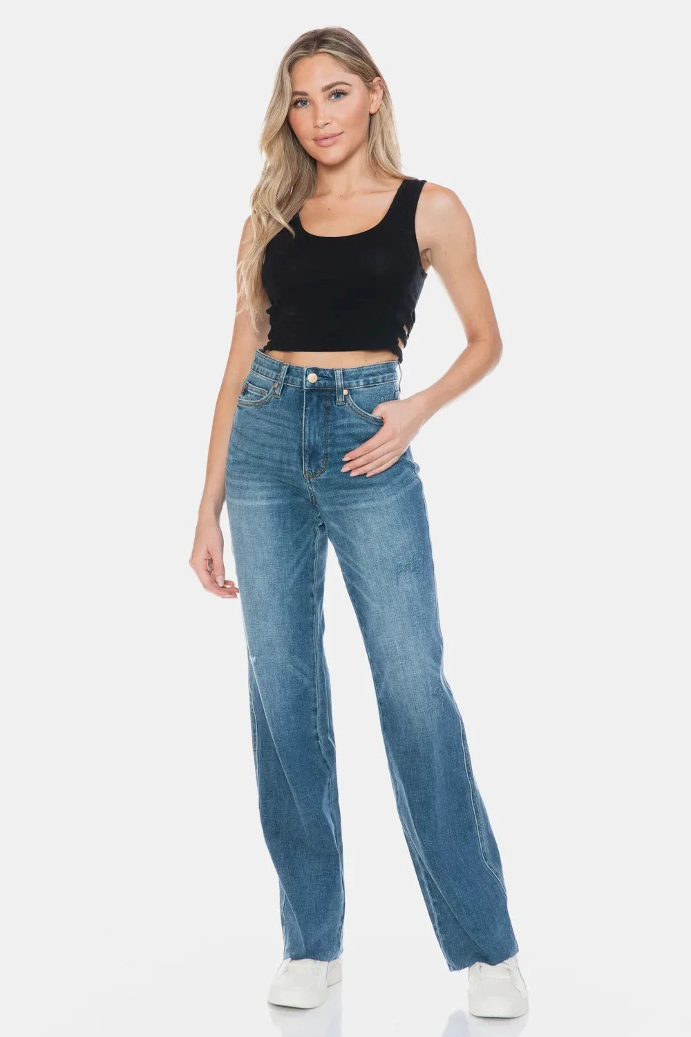 Judy Blue Plus Size Tummy Control Cut Raw Hem Straight Jeans jeans jehouze 