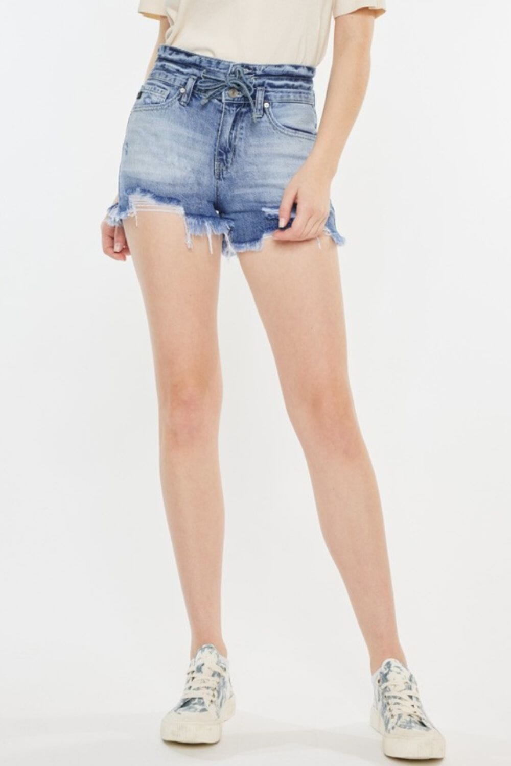 Kancan Acid Blue High Rise Frayed Hem Denim Shorts jeans jehouze 