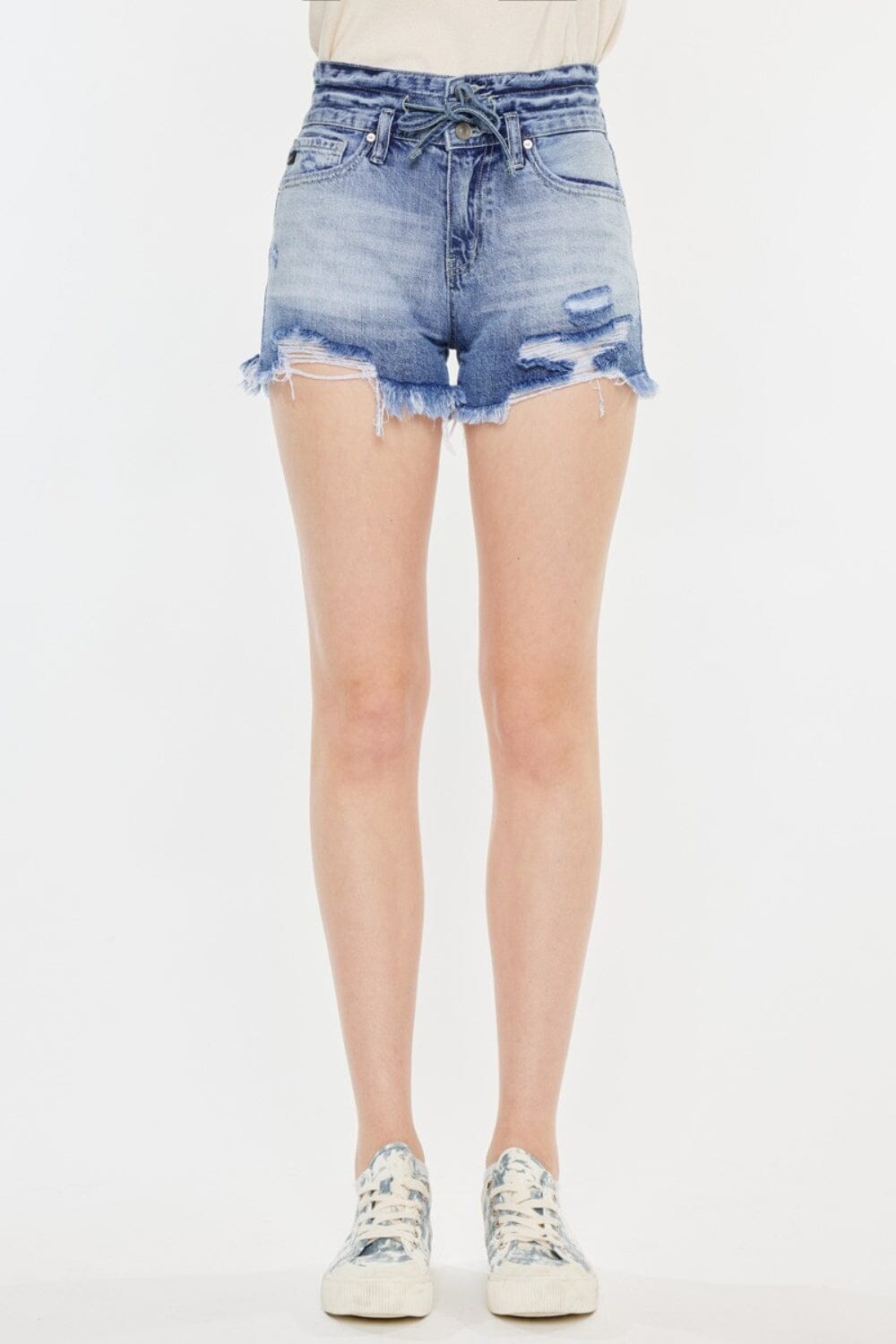 Kancan Acid Blue High Rise Frayed Hem Denim Shorts jeans jehouze 