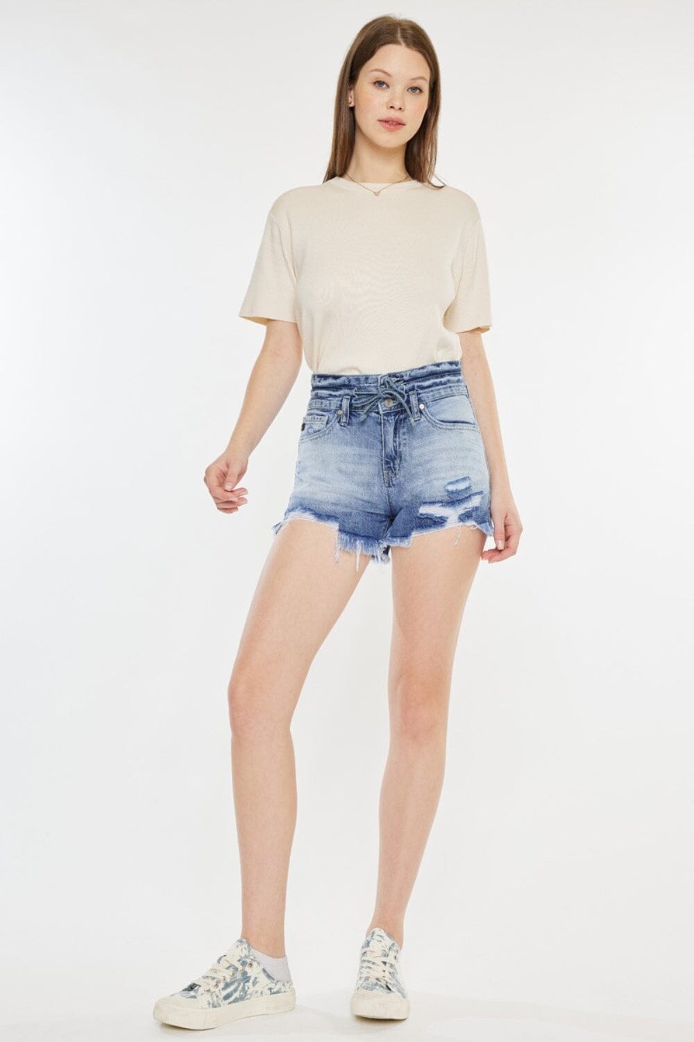 Kancan Acid Blue High Rise Frayed Hem Denim Shorts jeans jehouze 