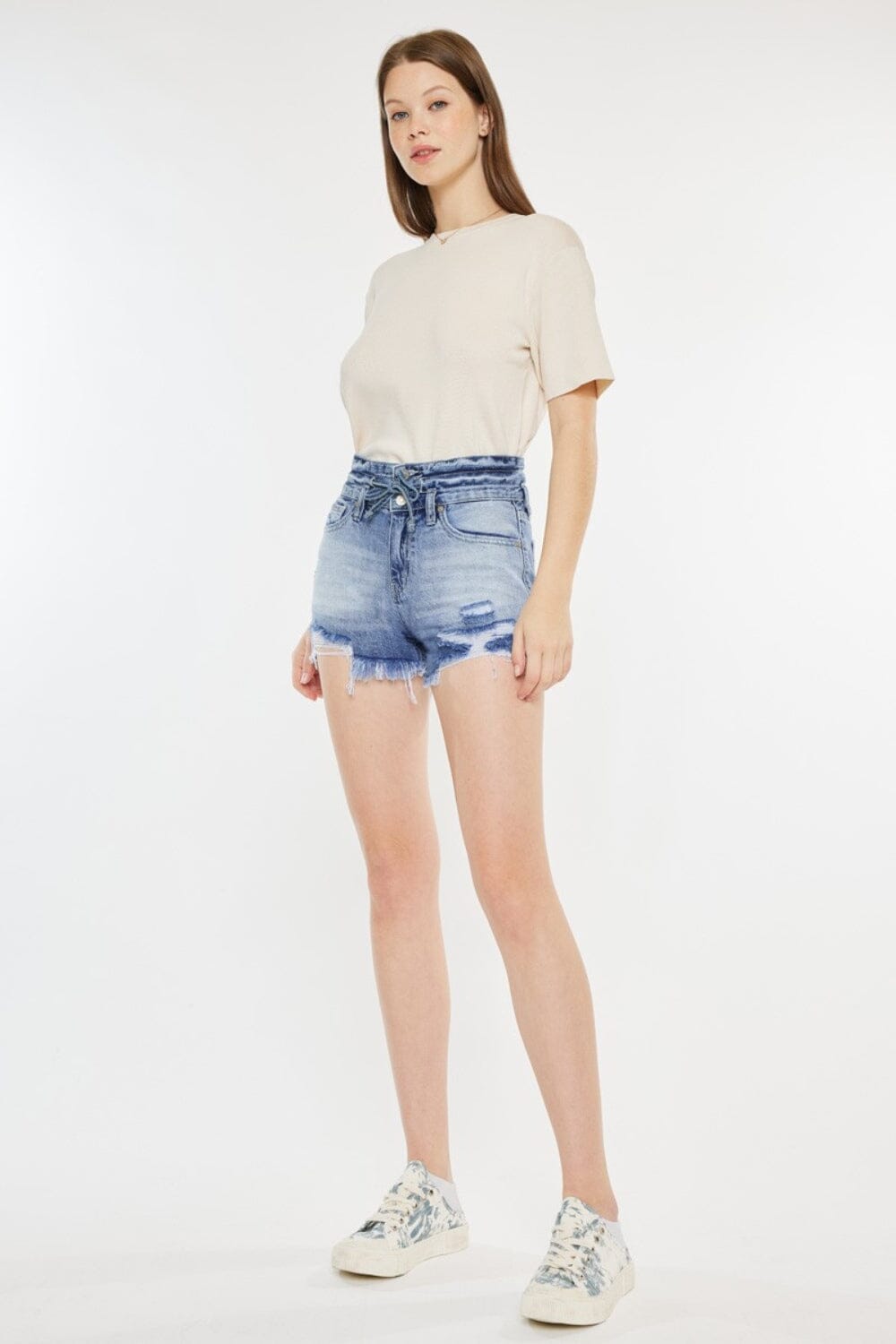 Kancan Acid Blue High Rise Frayed Hem Denim Shorts jeans jehouze 