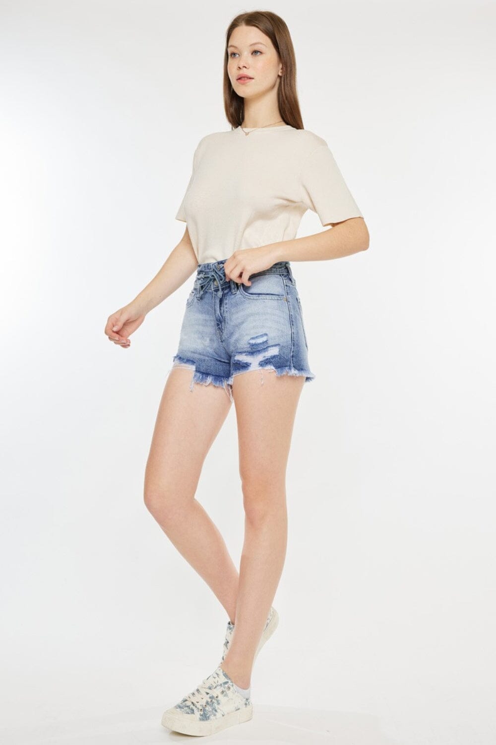 Kancan Acid Blue High Rise Frayed Hem Denim Shorts jeans jehouze 