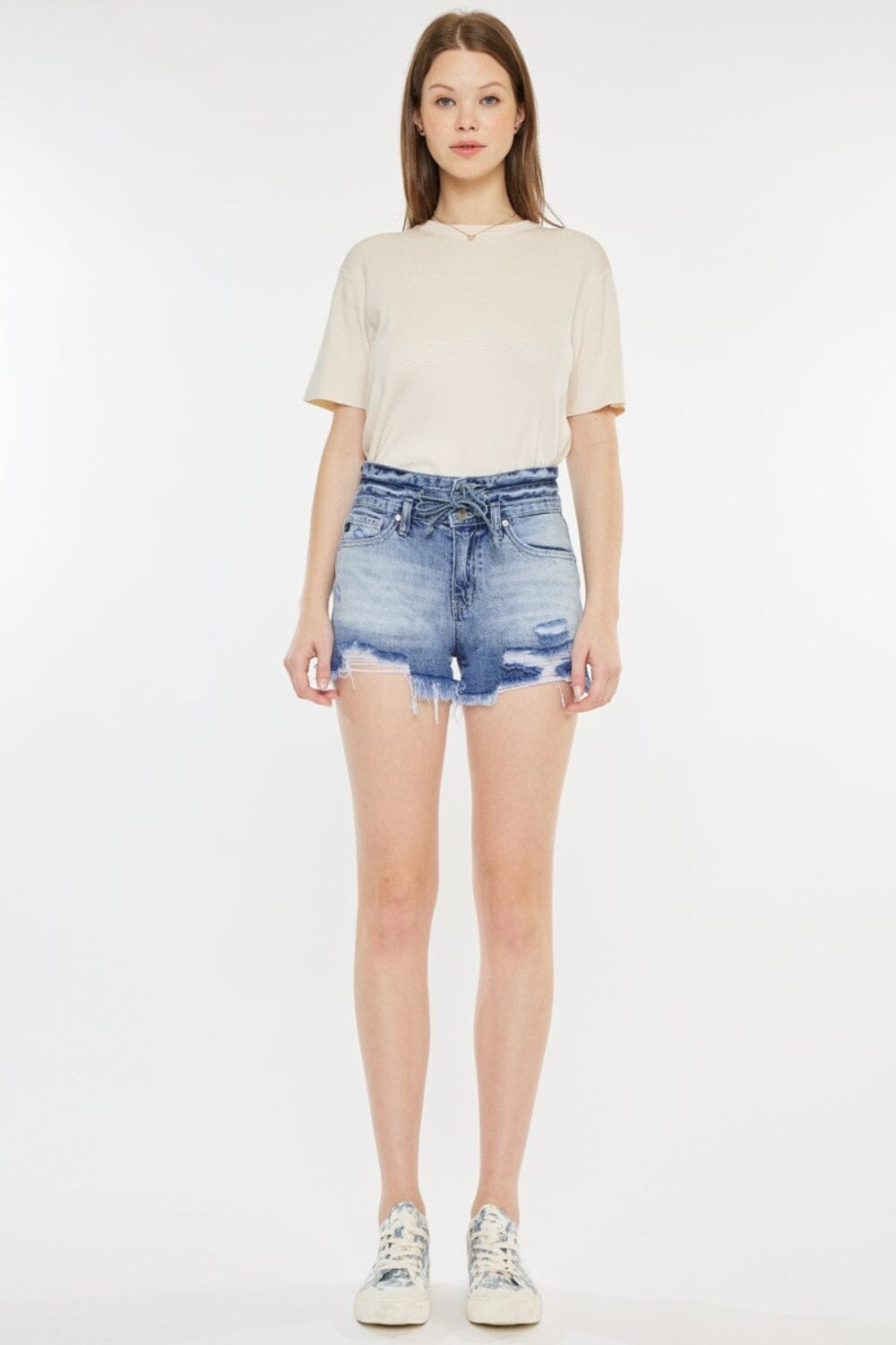 Kancan Acid Blue High Rise Frayed Hem Denim Shorts jeans jehouze Acid S 