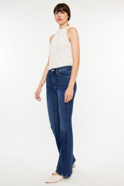 Kancan Dark Blue Cat's Whiskers Raw Hem Flare Jeans jeans jehouze 