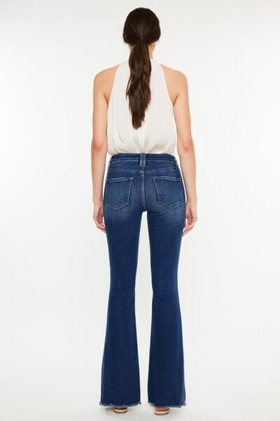 Kancan Dark Blue Cat's Whiskers Raw Hem Flare Jeans jeans jehouze 