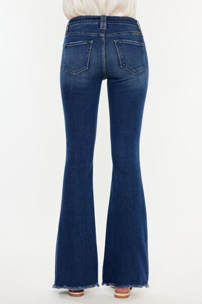 Kancan Dark Blue Cat's Whiskers Raw Hem Flare Jeans jeans jehouze 