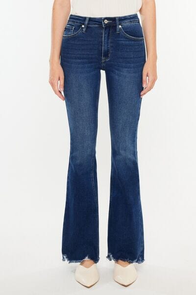 Kancan Dark Blue Cat's Whiskers Raw Hem Flare Jeans jeans jehouze 