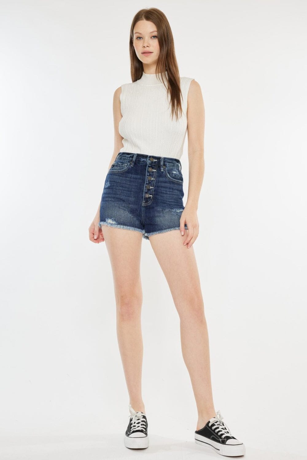 Kancan Dark Blue Raw Hem Button Fly Denim Shorts jeans jehouze 