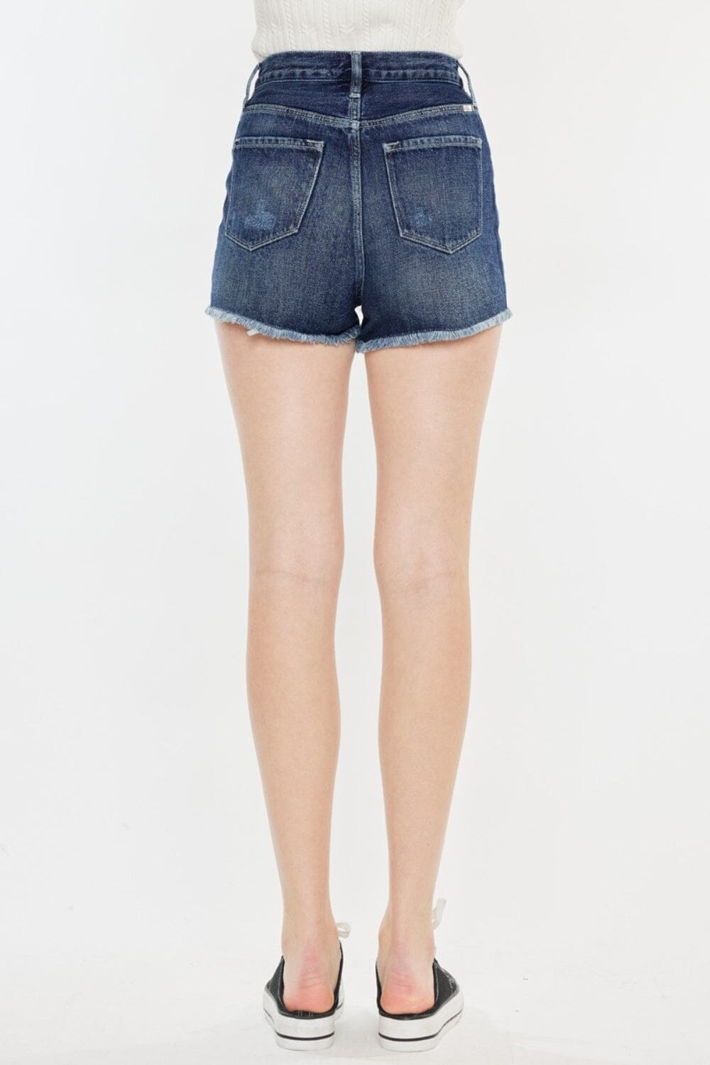 Kancan Dark Blue Raw Hem Button Fly Denim Shorts jeans jehouze 