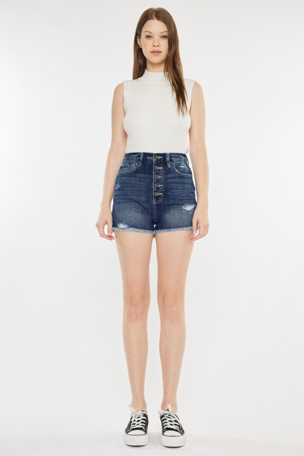 Kancan Dark Blue Raw Hem Button Fly Denim Shorts jeans jehouze 