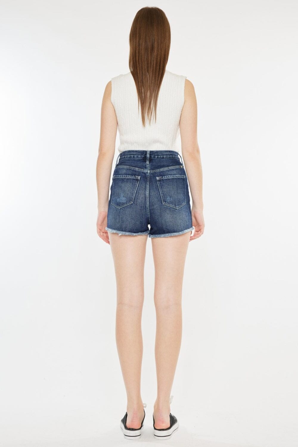 Kancan Dark Blue Raw Hem Button Fly Denim Shorts jeans jehouze 