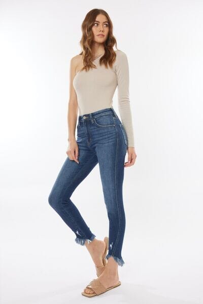 Kancan Dark Blue Raw Hem High Waist Cropped Jeans jeans jehouze 