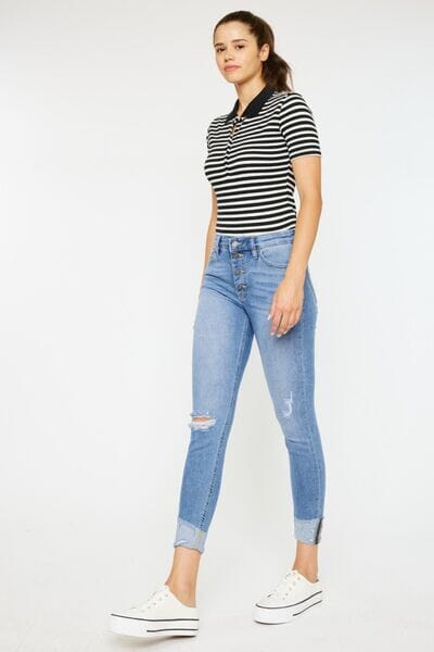 Kancan Light Blue Distressed Cat's Whiskers Button Fly Jeans jeans jehouze 