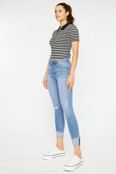 Kancan Light Blue Distressed Cat's Whiskers Button Fly Jeans jeans jehouze 