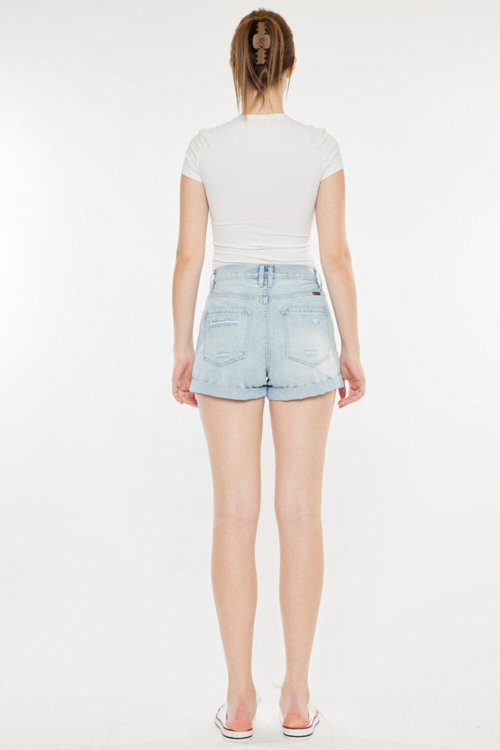 Kancan Light Blue High Rise Repaired Mom Denim Shorts jeans jehouze 