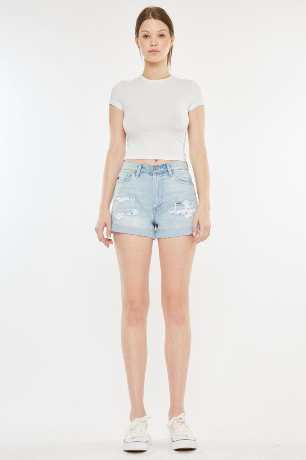 Kancan Light Blue High Rise Repaired Mom Denim Shorts jeans jehouze 