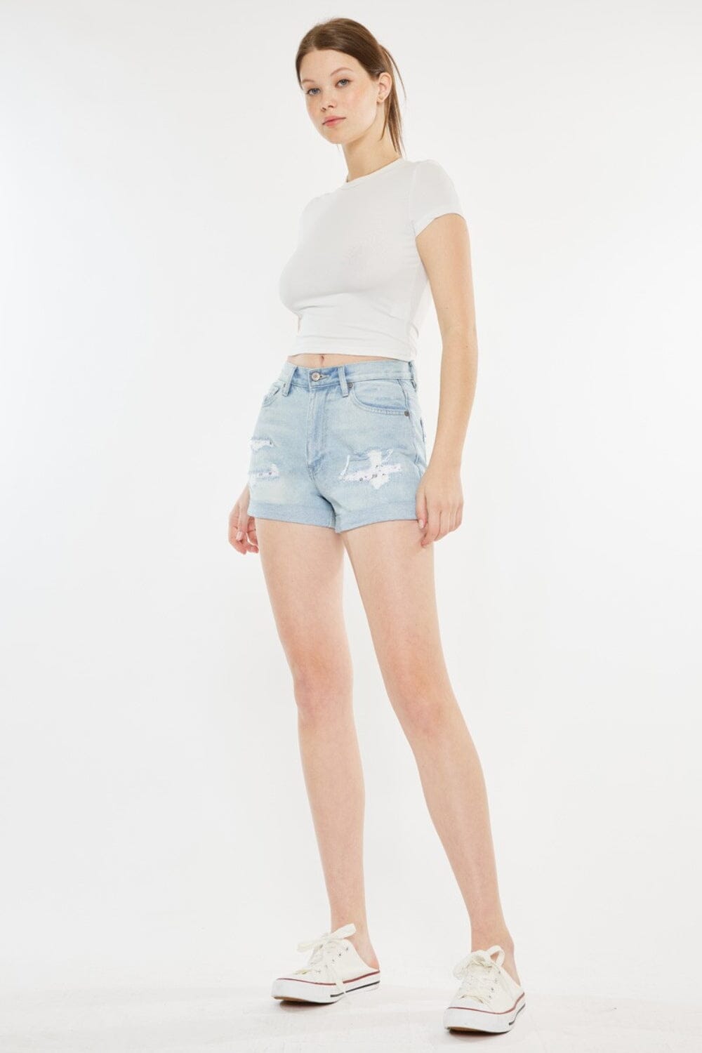 Kancan Light Blue High Rise Repaired Mom Denim Shorts jeans jehouze 