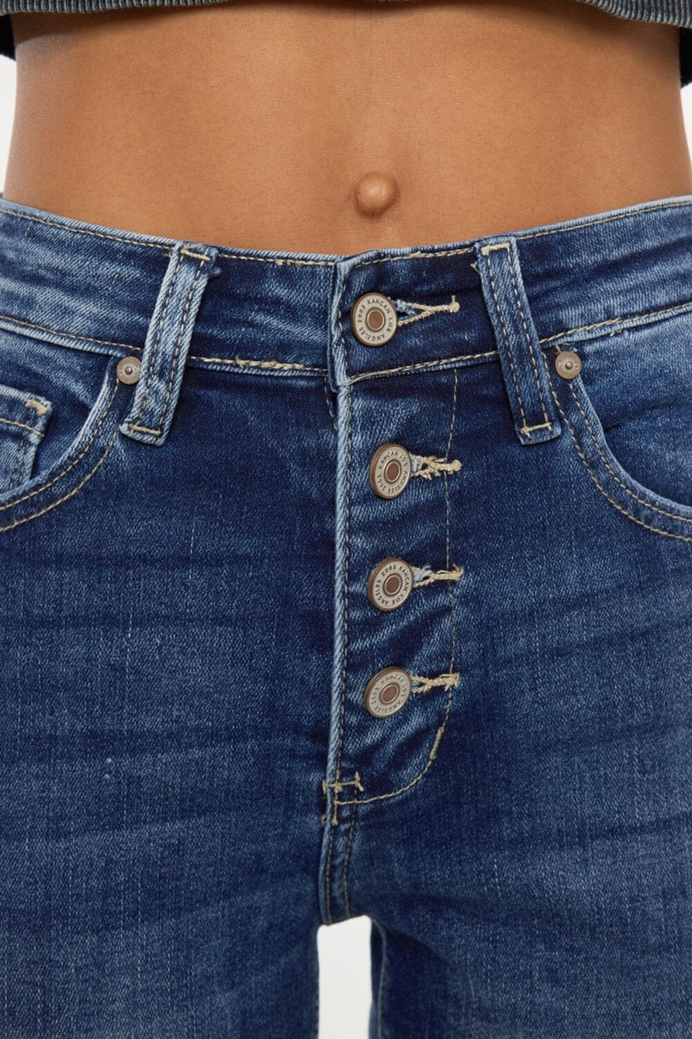 Kancan Medium Blue Cat's Whiskers Button Fly Denim Shorts jeans jehouze 