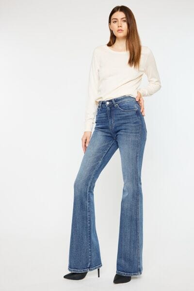 Kancan Medium Blue Cat's Whiskers High Waist Flare Jeans jeans jehouze 