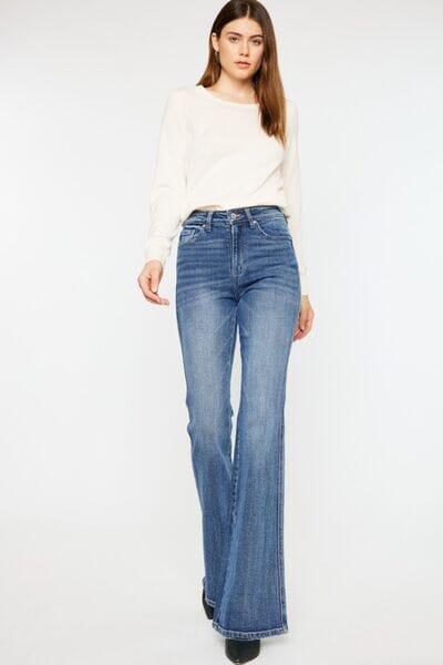 Kancan Medium Blue Cat's Whiskers High Waist Flare Jeans jeans jehouze 