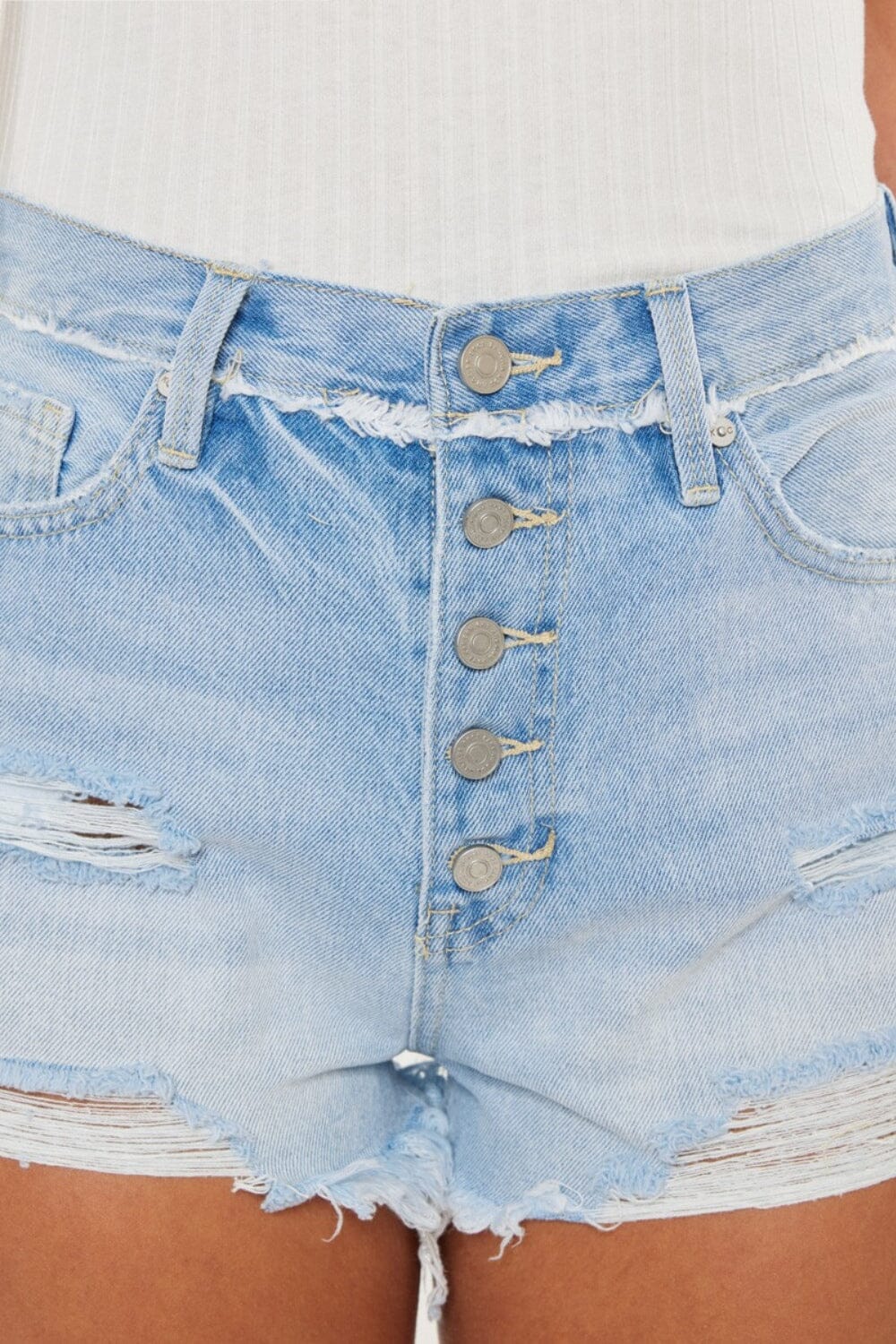 Kancan Medium Blue Distressed Button Fly Denim Shorts jeans jehouze 