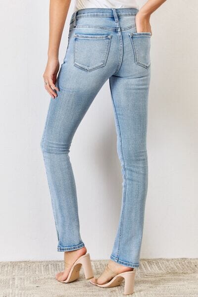 Kancan Medium Blue Mid Rise Y2K Slit Bootcut Jeans jeans jehouze 