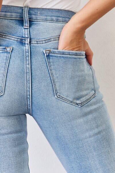 Kancan Medium Blue Mid Rise Y2K Slit Bootcut Jeans jeans jehouze 