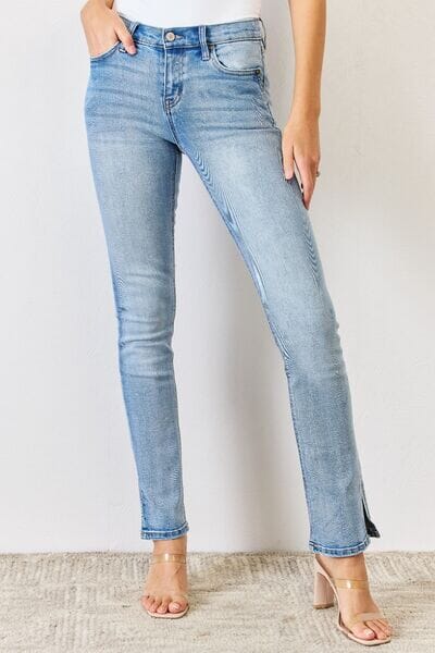 Kancan Medium Blue Mid Rise Y2K Slit Bootcut Jeans jeans jehouze Medium 1(24) 