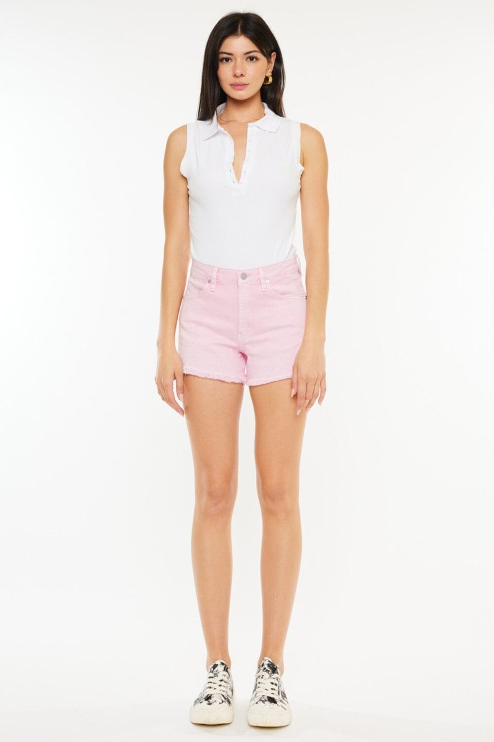 Kancan Pink Raw Hem High Waist Denim Shorts jeans jehouze 