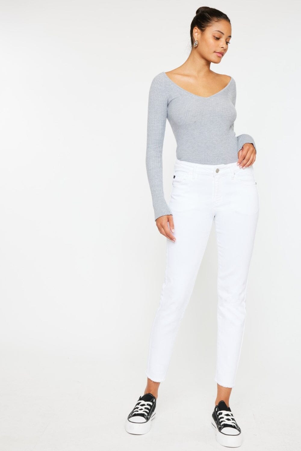 Kancan White Mid Rise Ankle Skinny Jeans jeans jehouze 