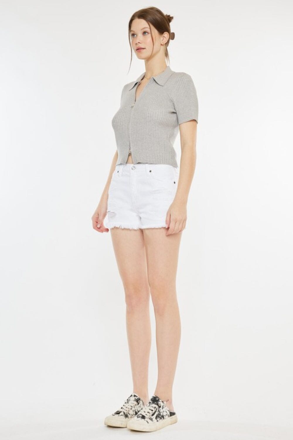 Kancan White Raw Hem Distressed Denim Shorts jeans jehouze 