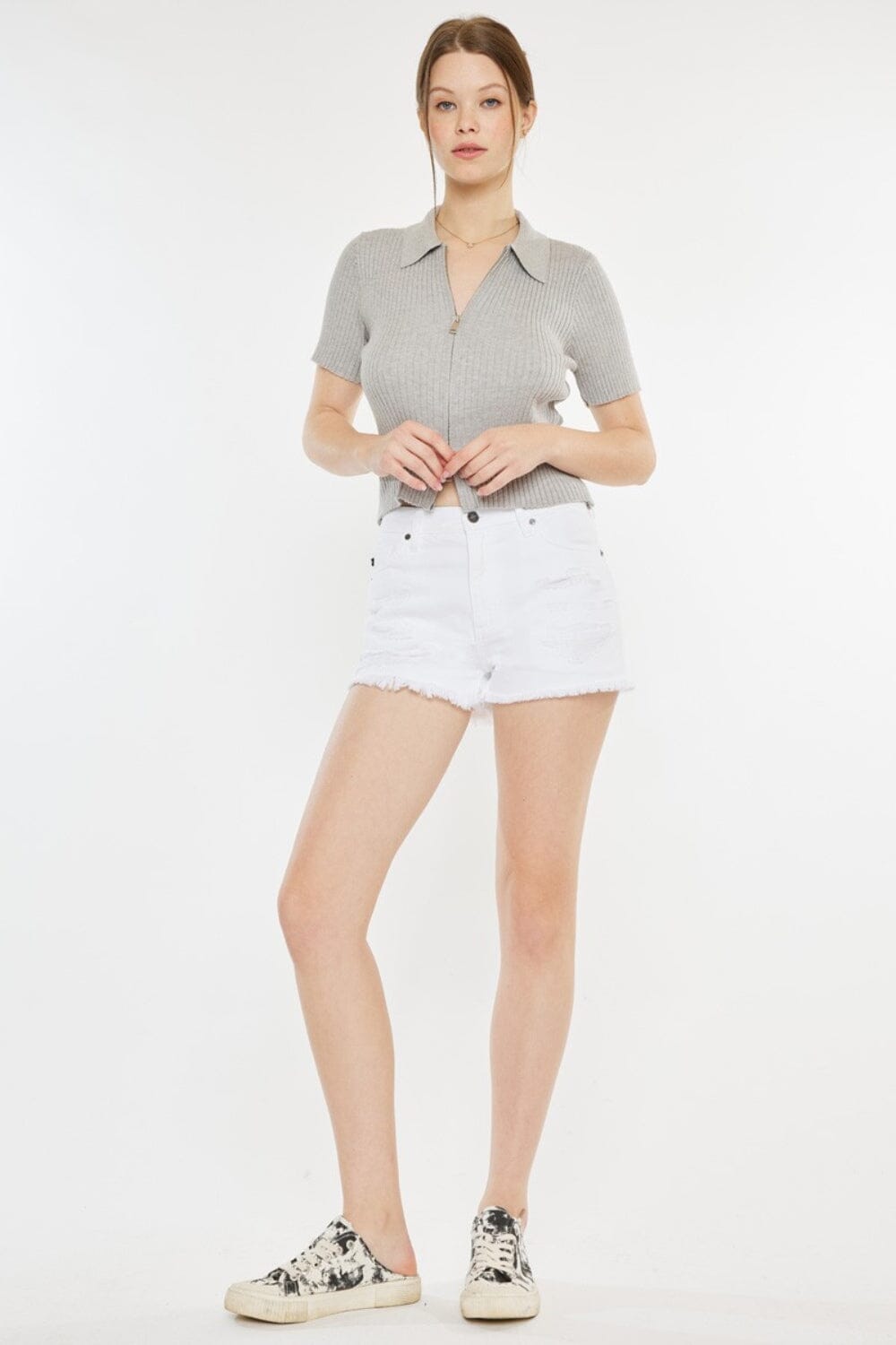 Kancan White Raw Hem Distressed Denim Shorts jeans jehouze 