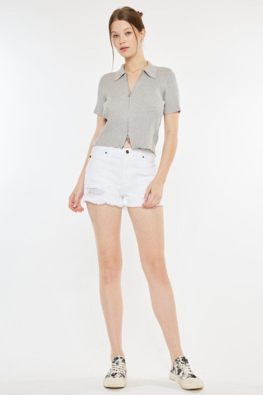 Kancan White Raw Hem Distressed Denim Shorts jeans jehouze 