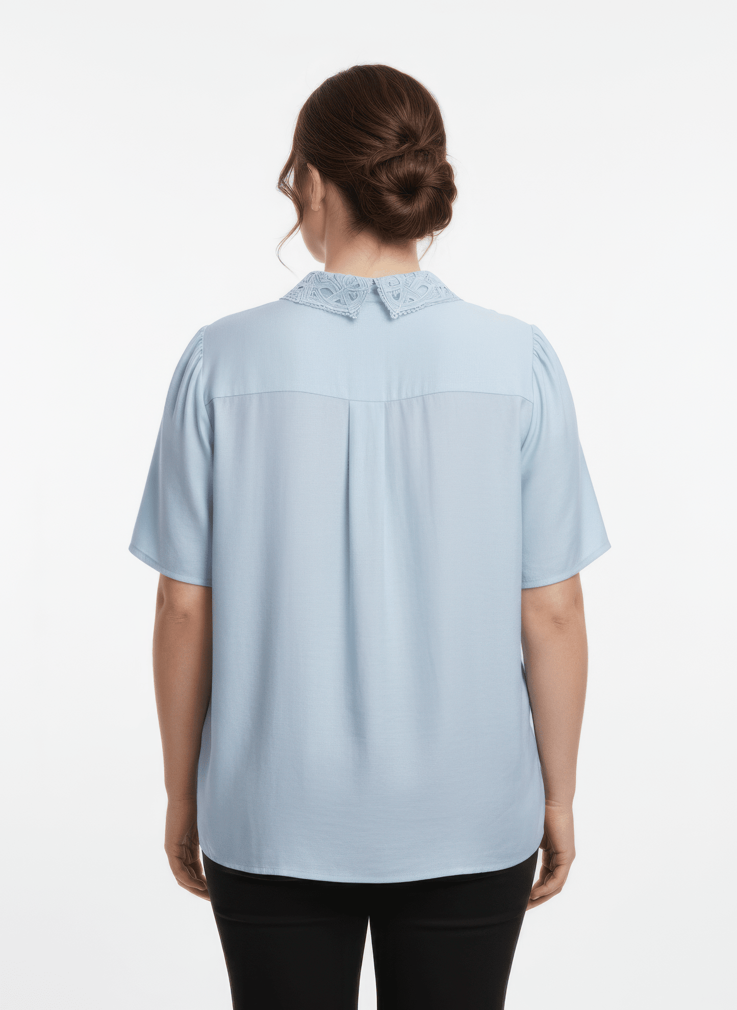 Lace Collar Button Detail Flutter Sleeve Top jehouze 