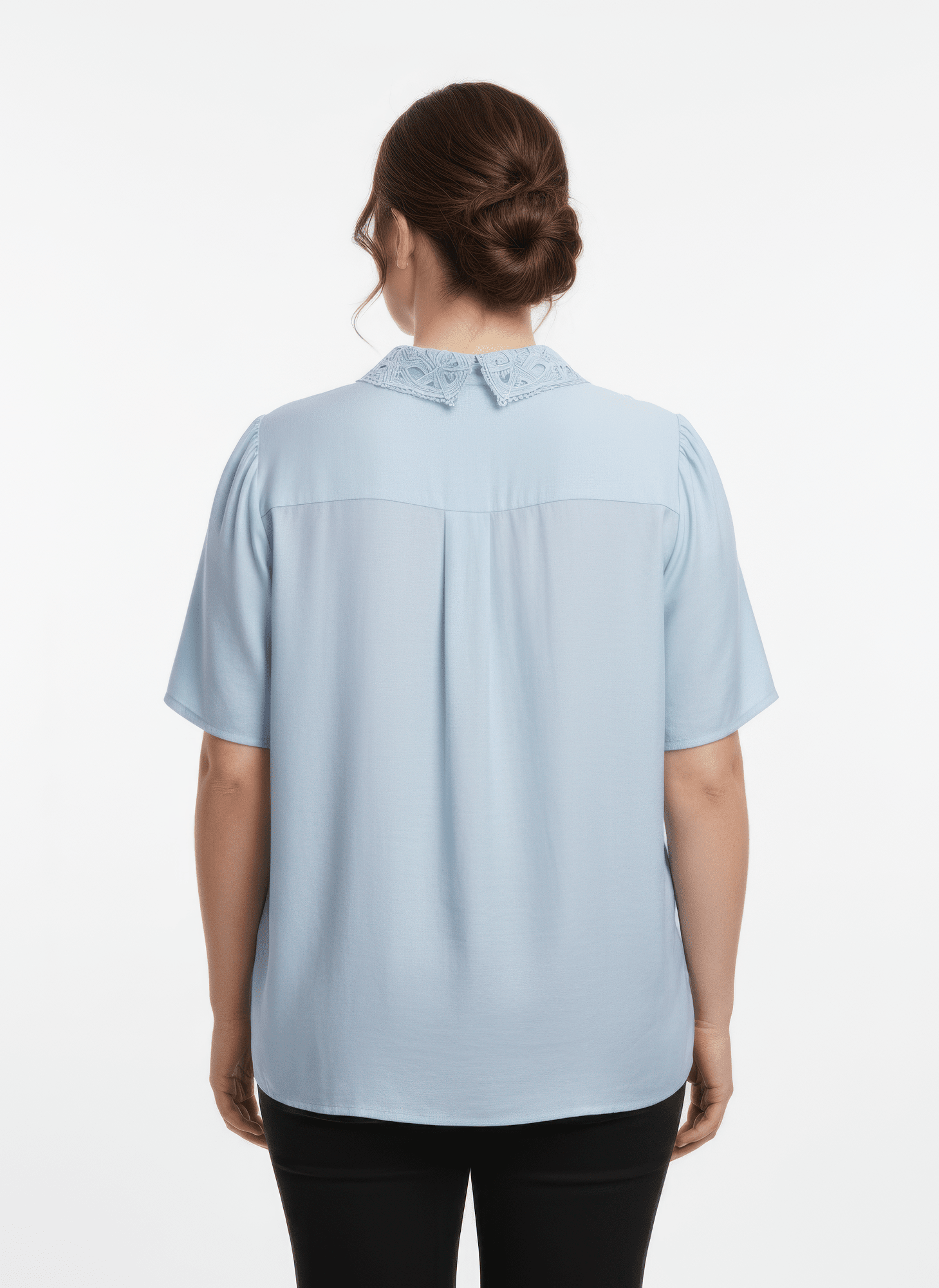 Lace Collar Button Detail Flutter Sleeve Top jehouze 