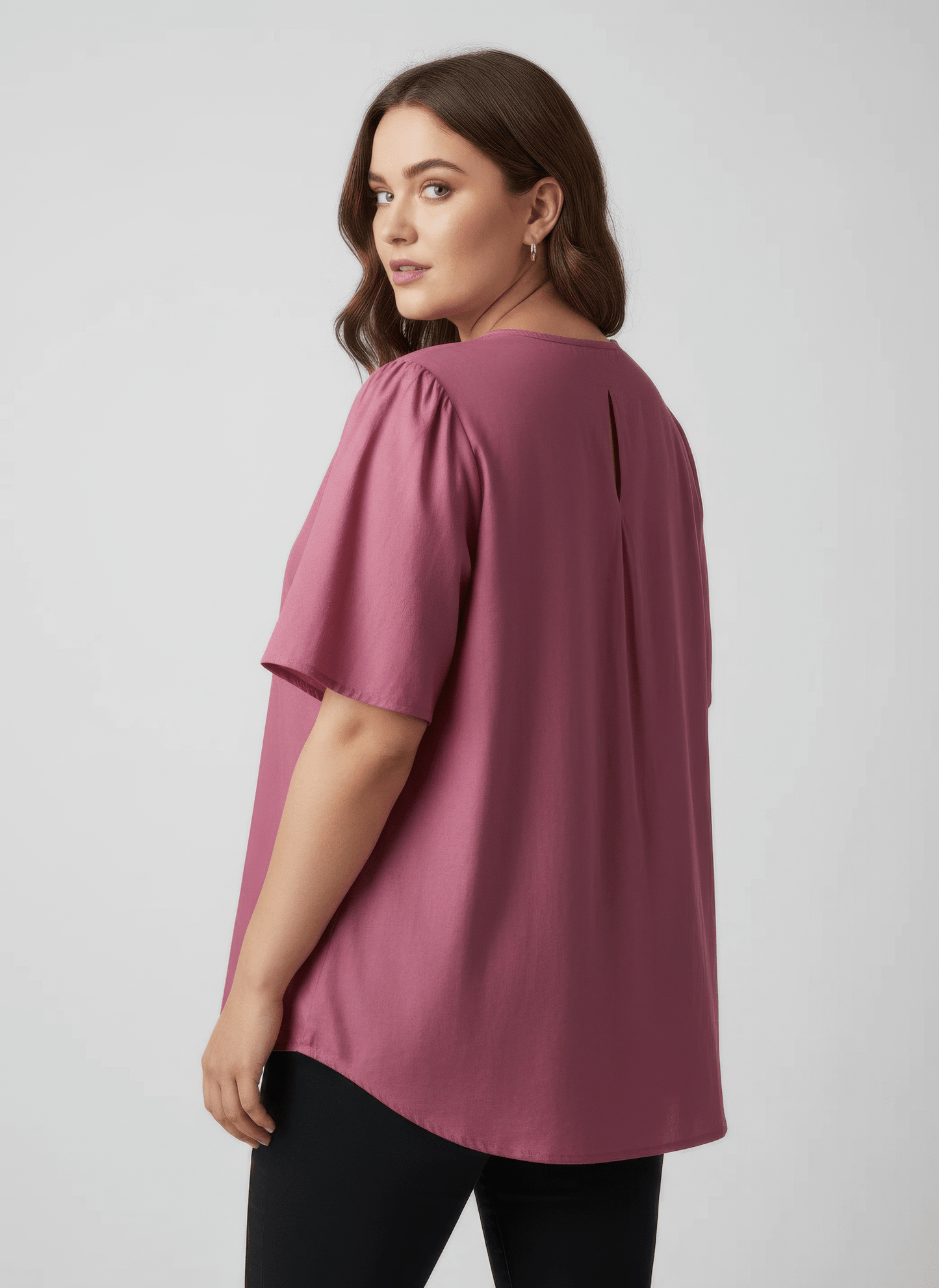 Lace Collar Button Detail Flutter Sleeve Top jehouze 